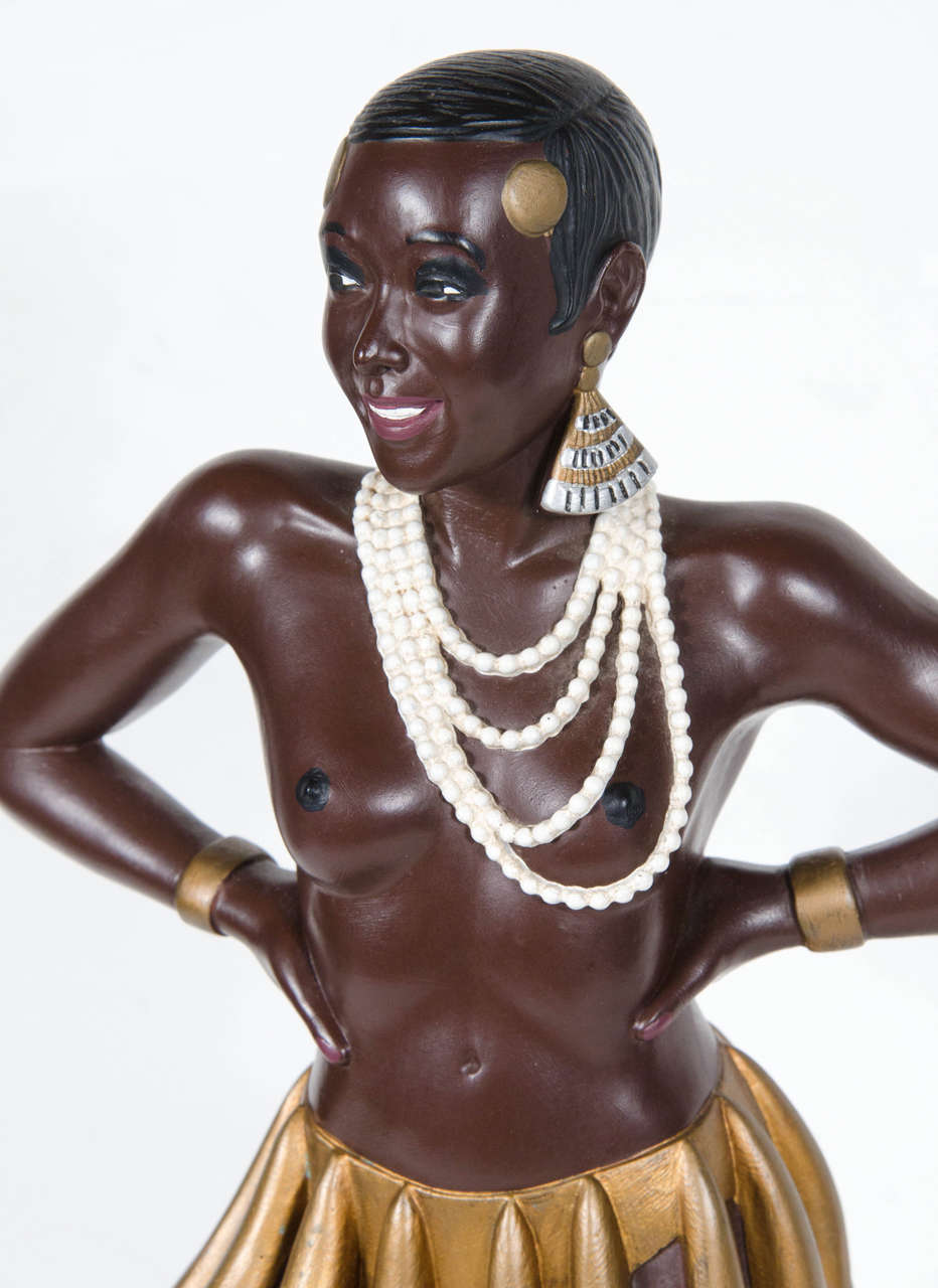 French Hand Painted Ceramic Statue of Josephine Baker by Apparence paris Model Depose