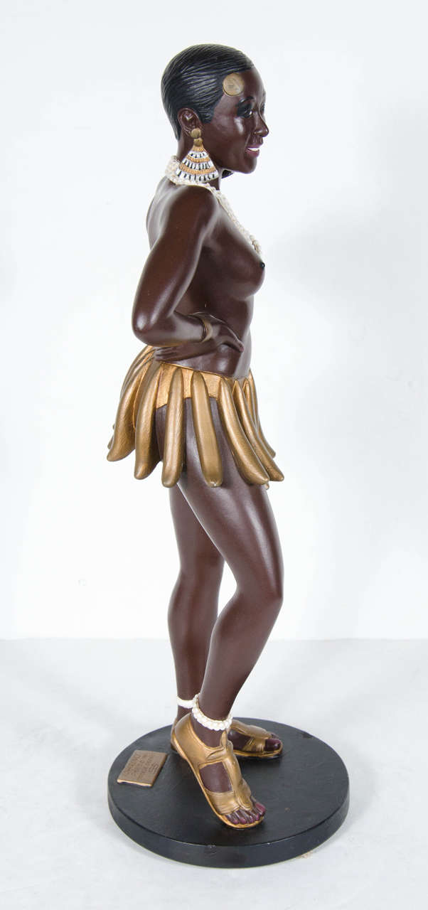 Hand Painted Ceramic Statue of Josephine Baker by Apparence paris Model Depose In Excellent Condition In New York, NY