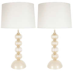 Exquisite Pair of Mid-Century Handblown Murano Glass Lamps