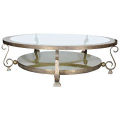 Scroll Leg Mid-Century Modernist Table by Arturo Pani in Bronze and Églomisé