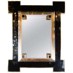 Mid-Century Mirror by Maison Jansen in Bronze, Chrome, Copper and Black Lacquer