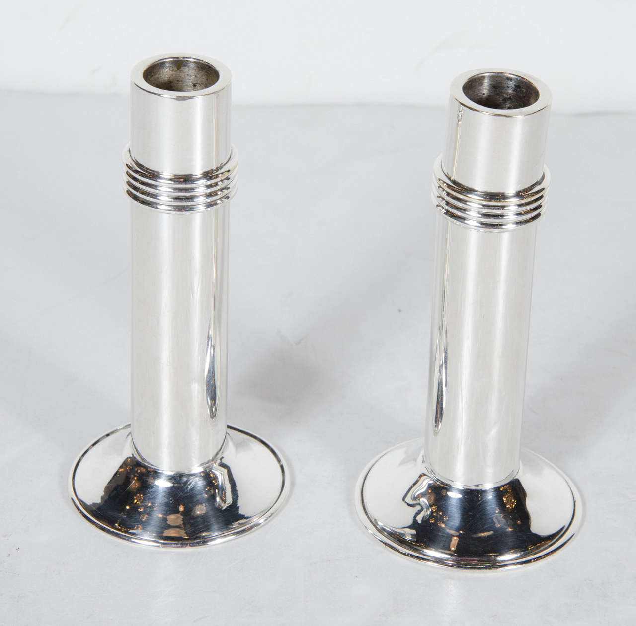 Pair of Art Deco Inspired Candleholders in Silver Plate by Christian Dior