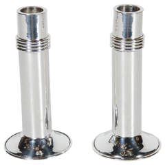 Pair of Art Deco Inspired Candleholders in Silver Plate by Christian Dior