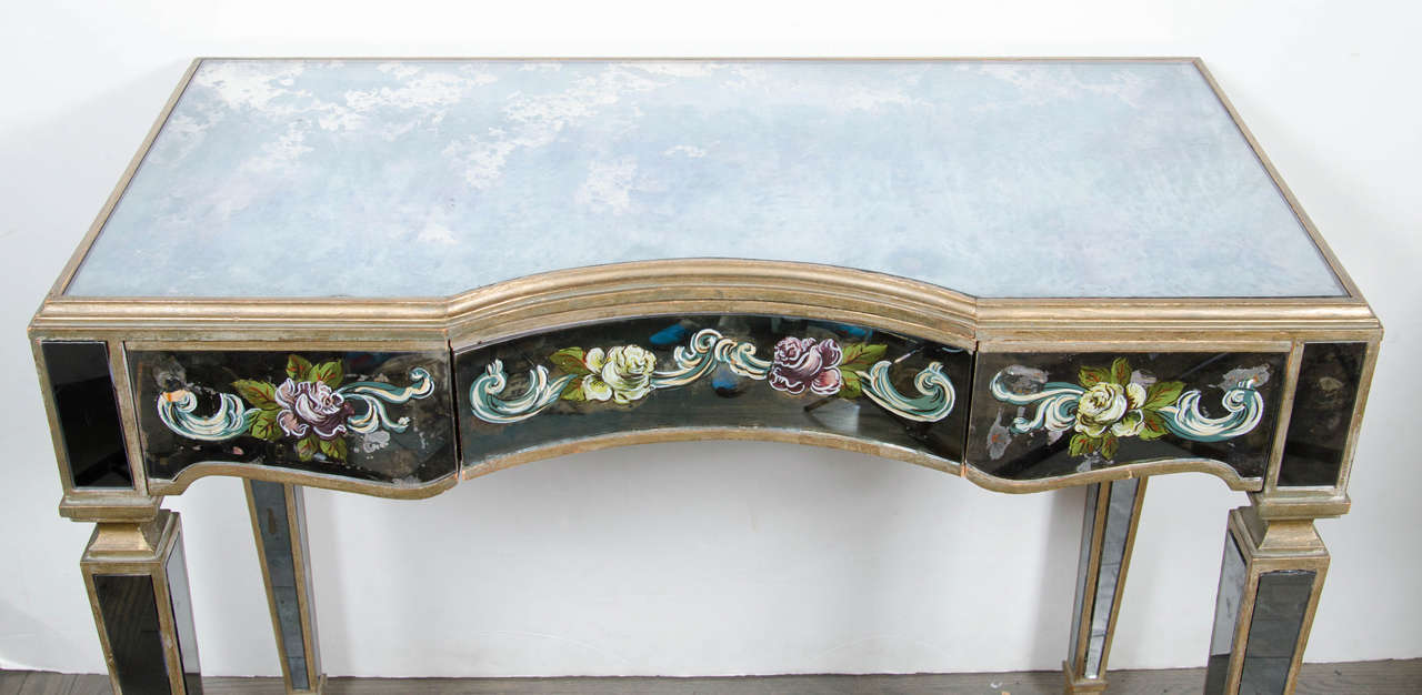 Mid-20th Century Elegant 1940s Hollywood Regency Console or Vanity with Églomisé Detailing