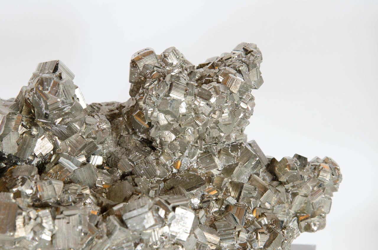 Organic Modern Impressive Pyrite Mineral Specimen on a Thick Lucite Base