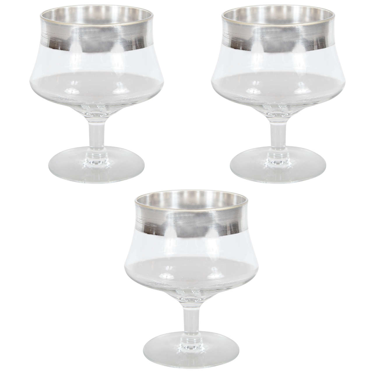 Set of Eight Elegant Desert Glasses with Sterling Banding by Dorothy Thorpe