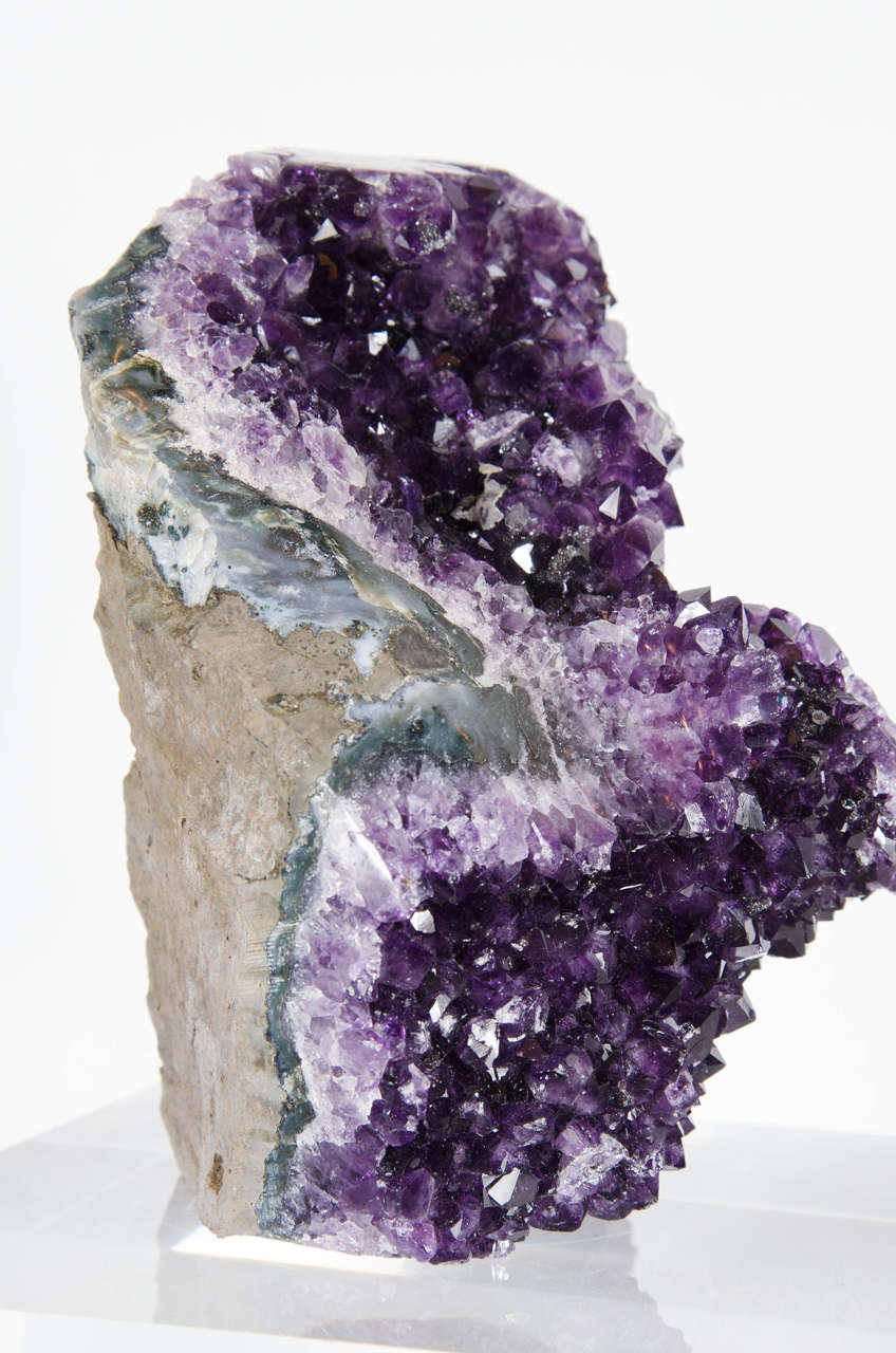 20th Century Fabulous Amethyst Rock Specimen With Thick Custom Lucite Base
