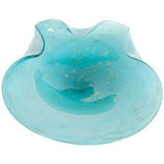 Gorgeous Mid-Century Organic Shaped Murano Glass Bowl in Robins Egg Blue