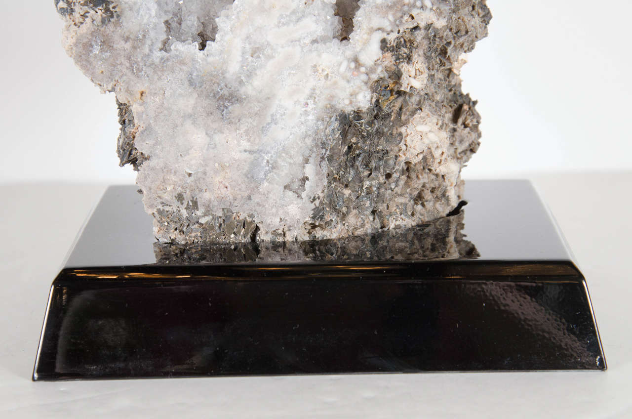 Brazilian Phenomenal Organic Stone Geode Crystal Specimen on Ebonized walnut Stand