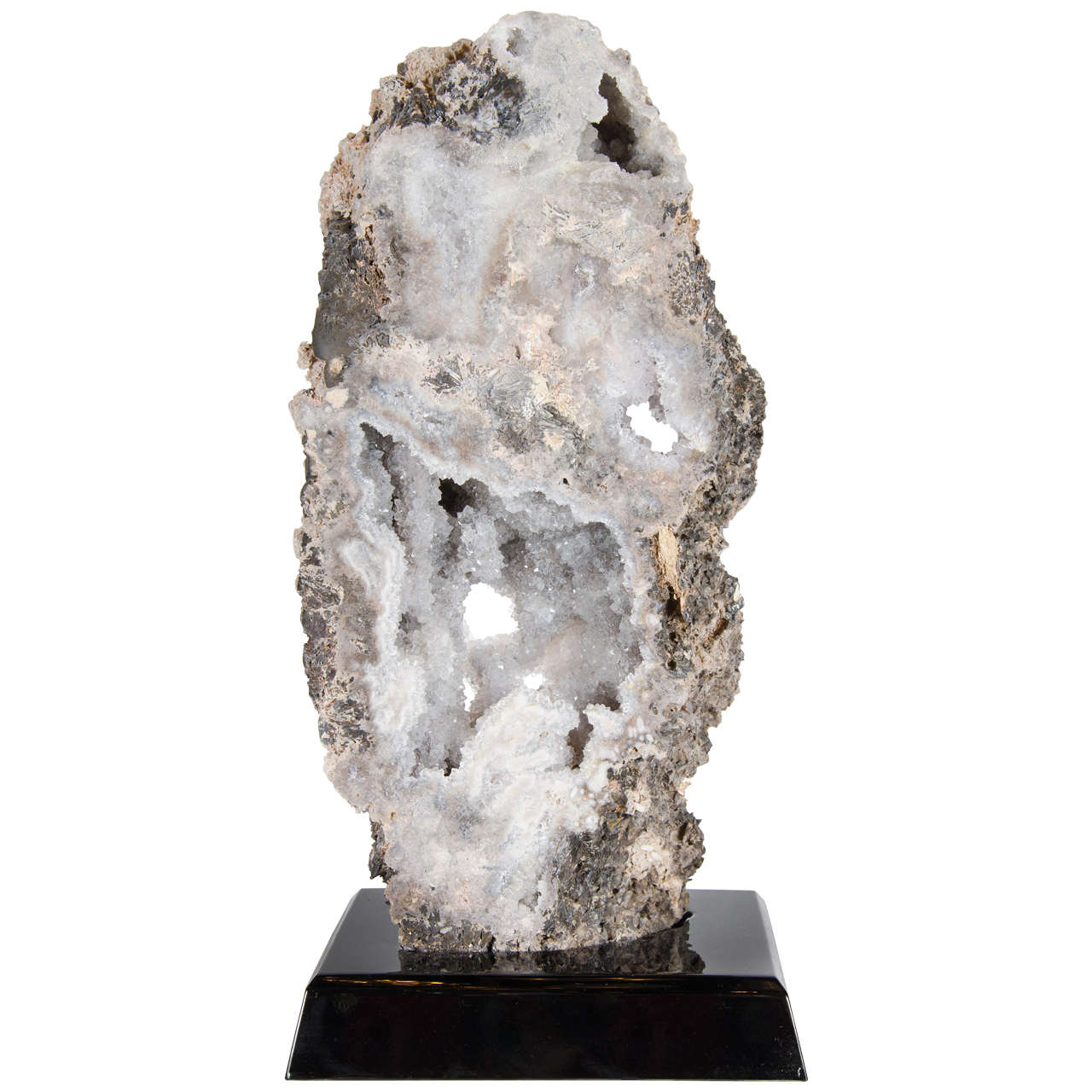 Phenomenal Organic Stone Geode Crystal Specimen on Ebonized walnut Stand