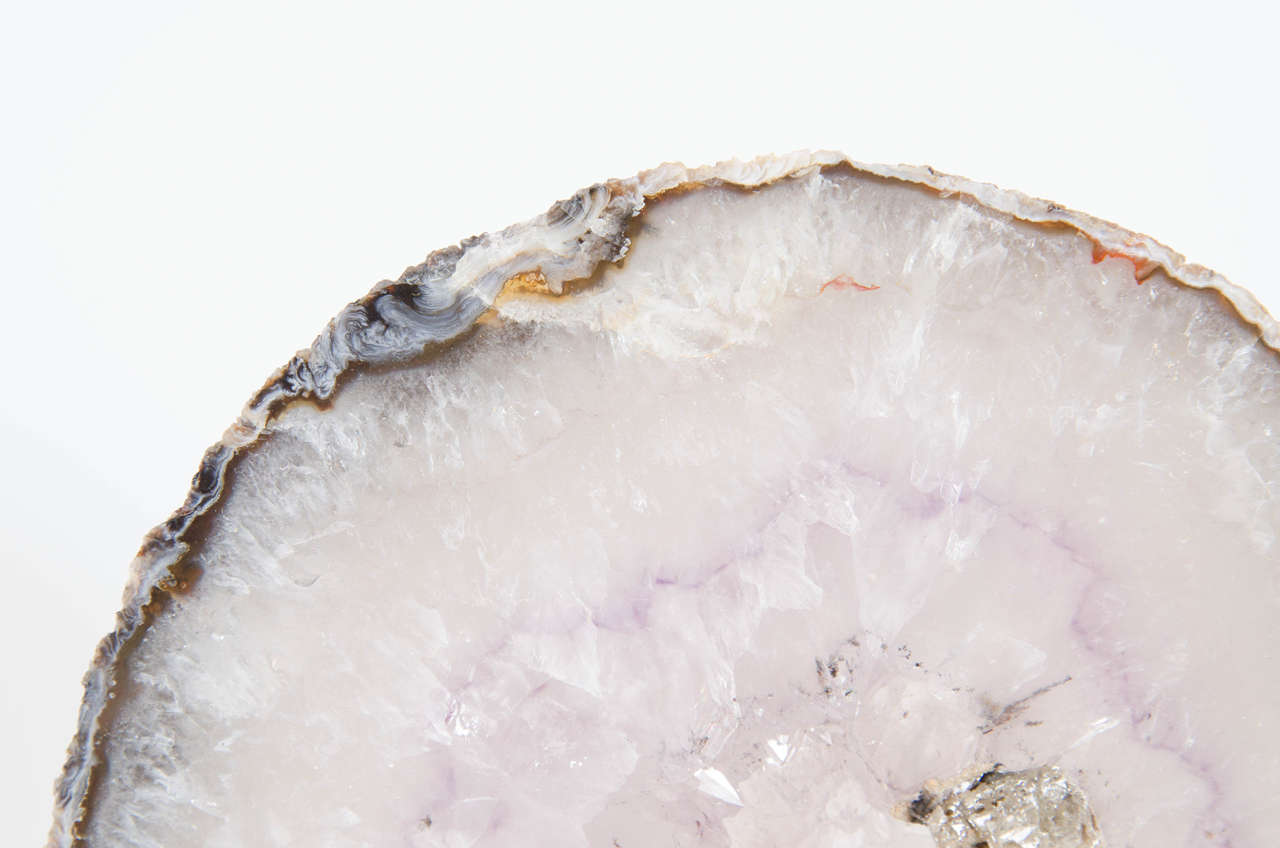 Brazilian Sliced Organic Geode Crystal Specimen in Lavender and Greys