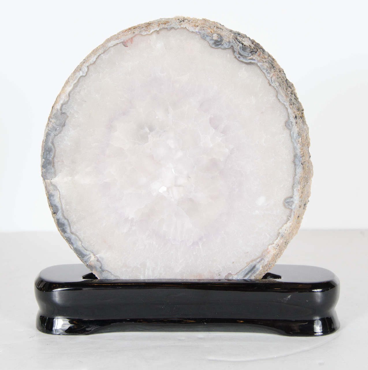 Sliced Organic Geode Crystal Specimen in Lavender and Greys 1