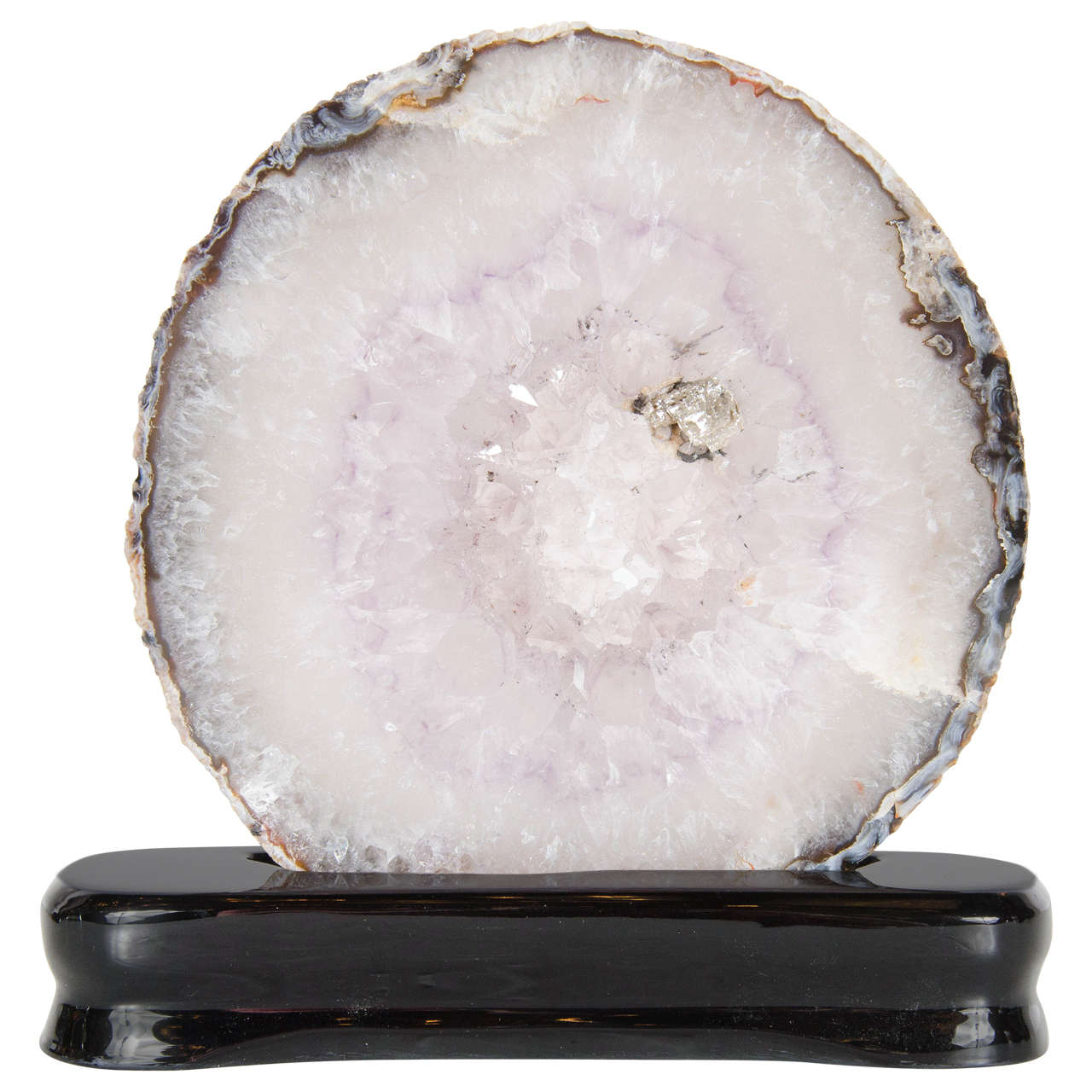 Sliced Organic Geode Crystal Specimen in Lavender and Greys