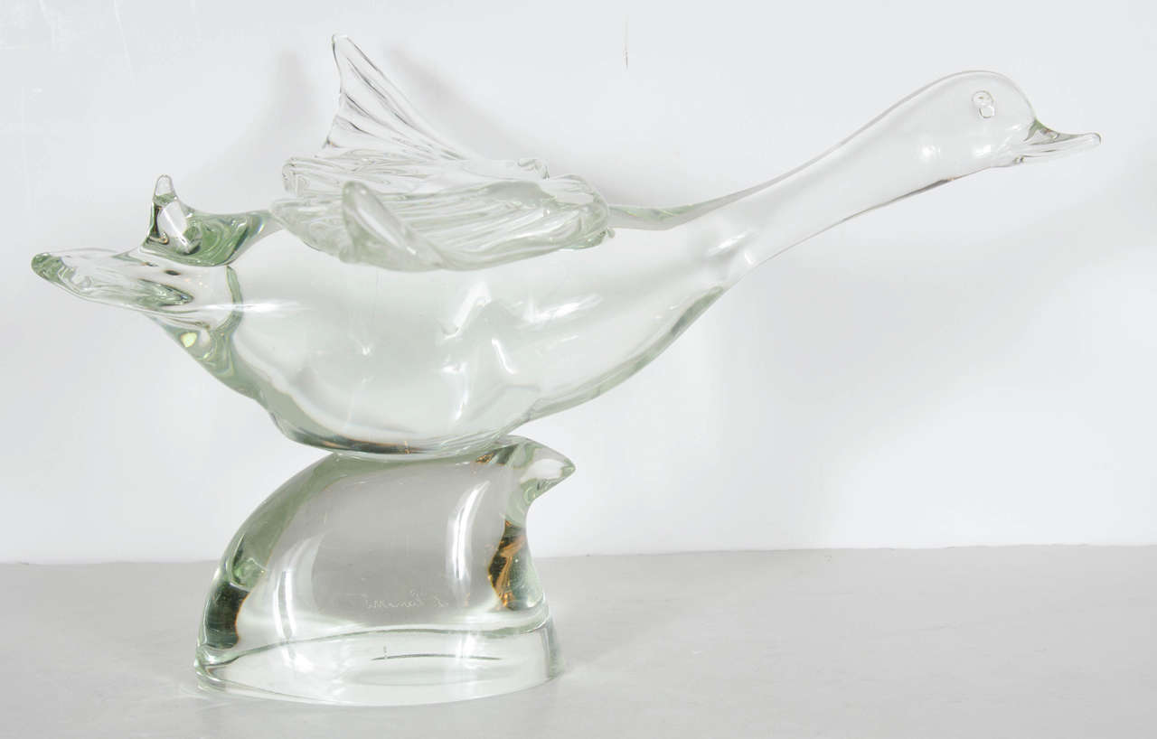 This dazzling Mid-Century Modernist handblown glass Canadian goose is by Licio Zanetti. It is in superior condition and would make a great accent in any room or decor.It is also signed by the artist.