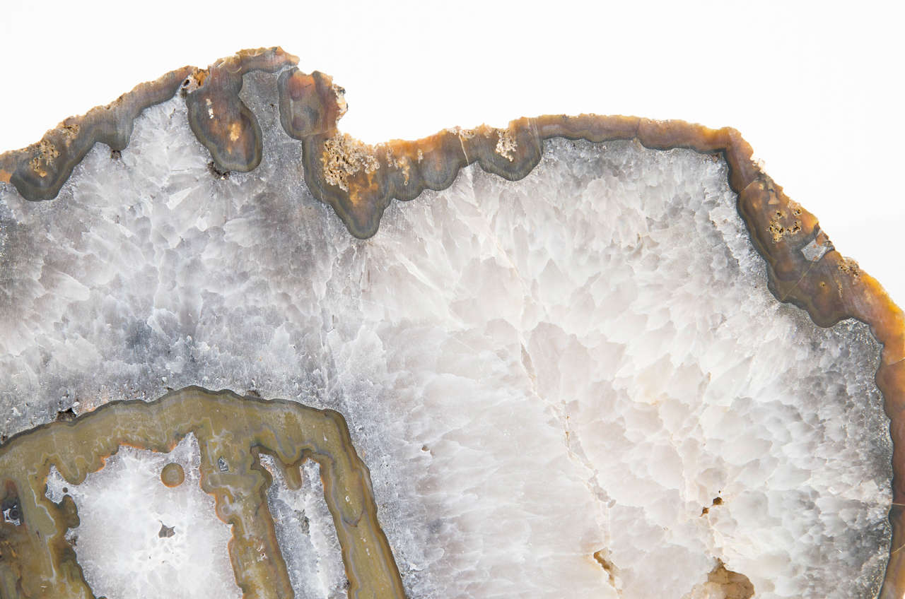 Brazilian Impressive and Organic Sliced Rock Geode Specimen in Shades of Tobacco and Umber