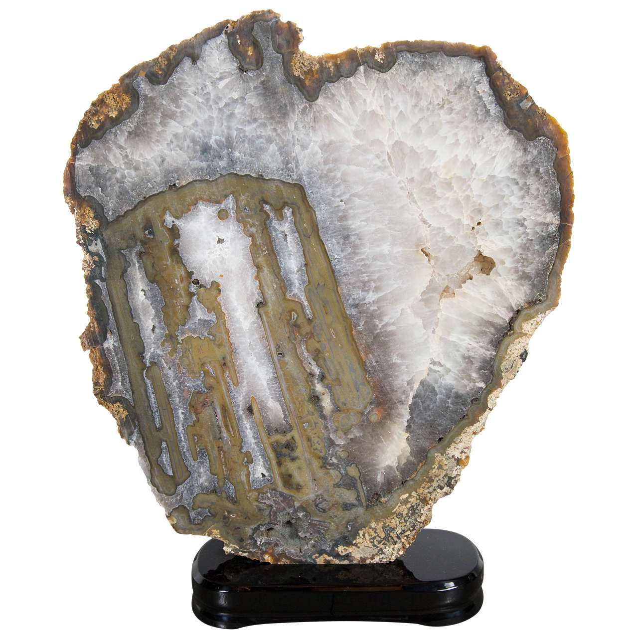 Impressive and Organic Sliced Rock Geode Specimen in Shades of Tobacco and Umber