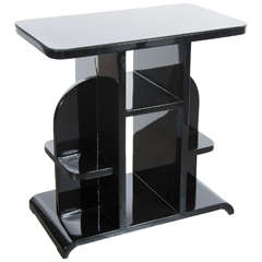 Art Deco Streamlined Multi-Tiered Occasional Table in Black Lacquer