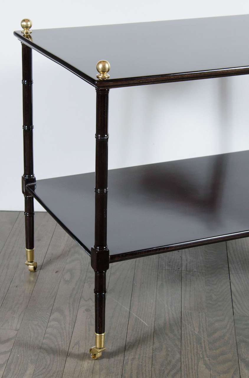 Mid-Century Modern Two-Tier Occasional Table in Ebonized Walnut and Brass In Excellent Condition In New York, NY