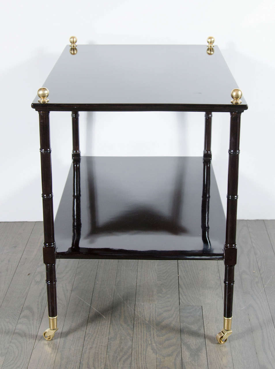 Mid-20th Century Mid-Century Modern Two-Tier Occasional Table in Ebonized Walnut and Brass