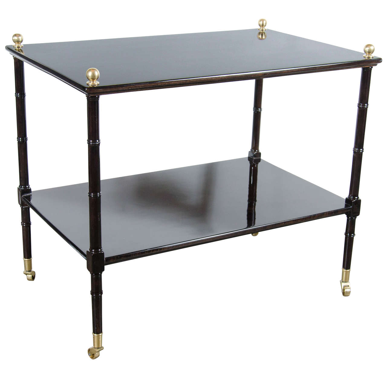 Mid-Century Modern Two-Tier Occasional Table in Ebonized Walnut and Brass