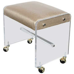 Ultra Chic Mid-Century Modernist Lucite Stool with Faux Bronze Python Upholstery