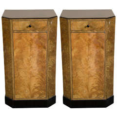 Pair of Art Deco Skyscraper Style Night Stands / End Tables in Book-Matched Elm