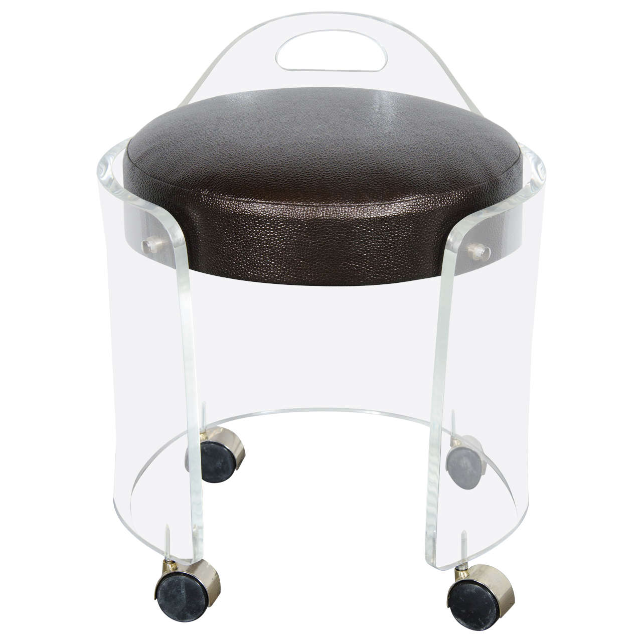 Mid-Century Modernist Round Lucite Stool with Faux Bronze Shagreen Upholstery
