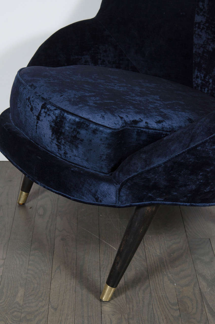 blue velvet mid century chair