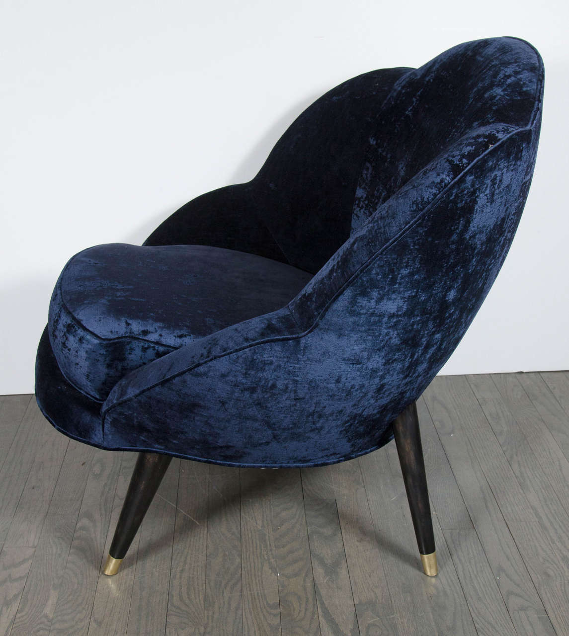 American Mid-Century Modernist 'Flower' Chair in Sapphire Blue Velvet Upholstery