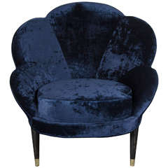 Mid-Century Modernist 'Flower' Chair in Sapphire Blue Velvet Upholstery