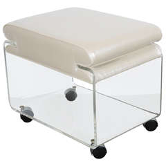 Retro Mid-Century Modernist Enclosed Waterfall Lucite Stool with Faux Oyster Shagreen