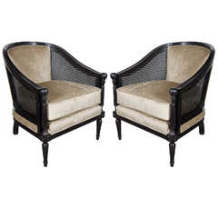 Pair of Mid-Century Modernist Balustrade Form Chairs with Cane Sides 8