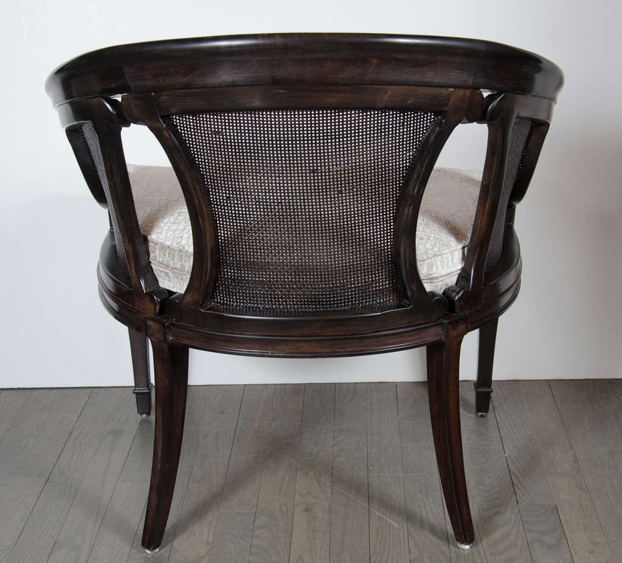 Chic Pair of Mid-Century Modernist Ebonized Walnut & Cane Occasional Chairs 4