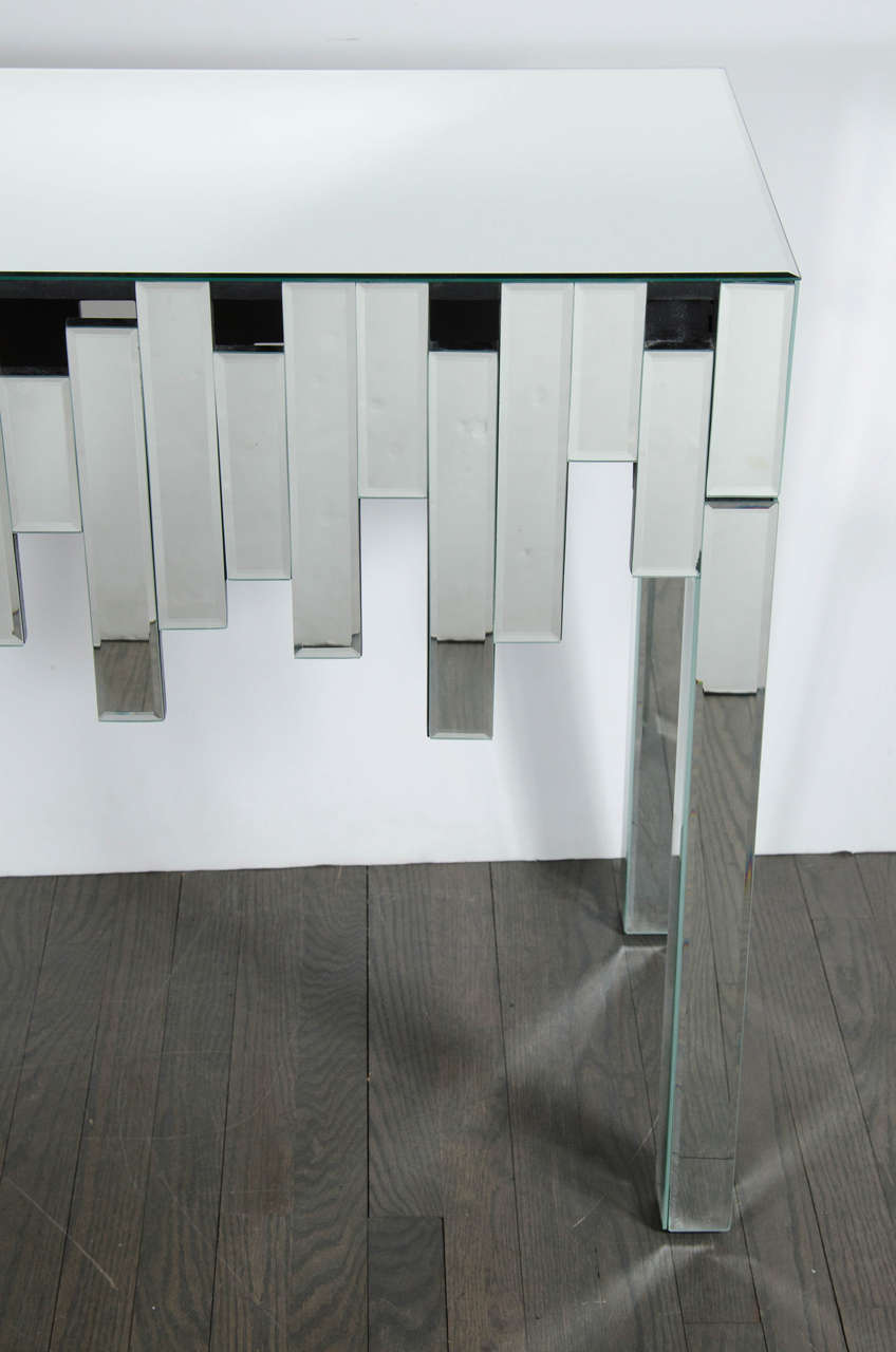 Mid-Century Modernist Mirrored Skyscraper Style Console Table In Excellent Condition In New York, NY