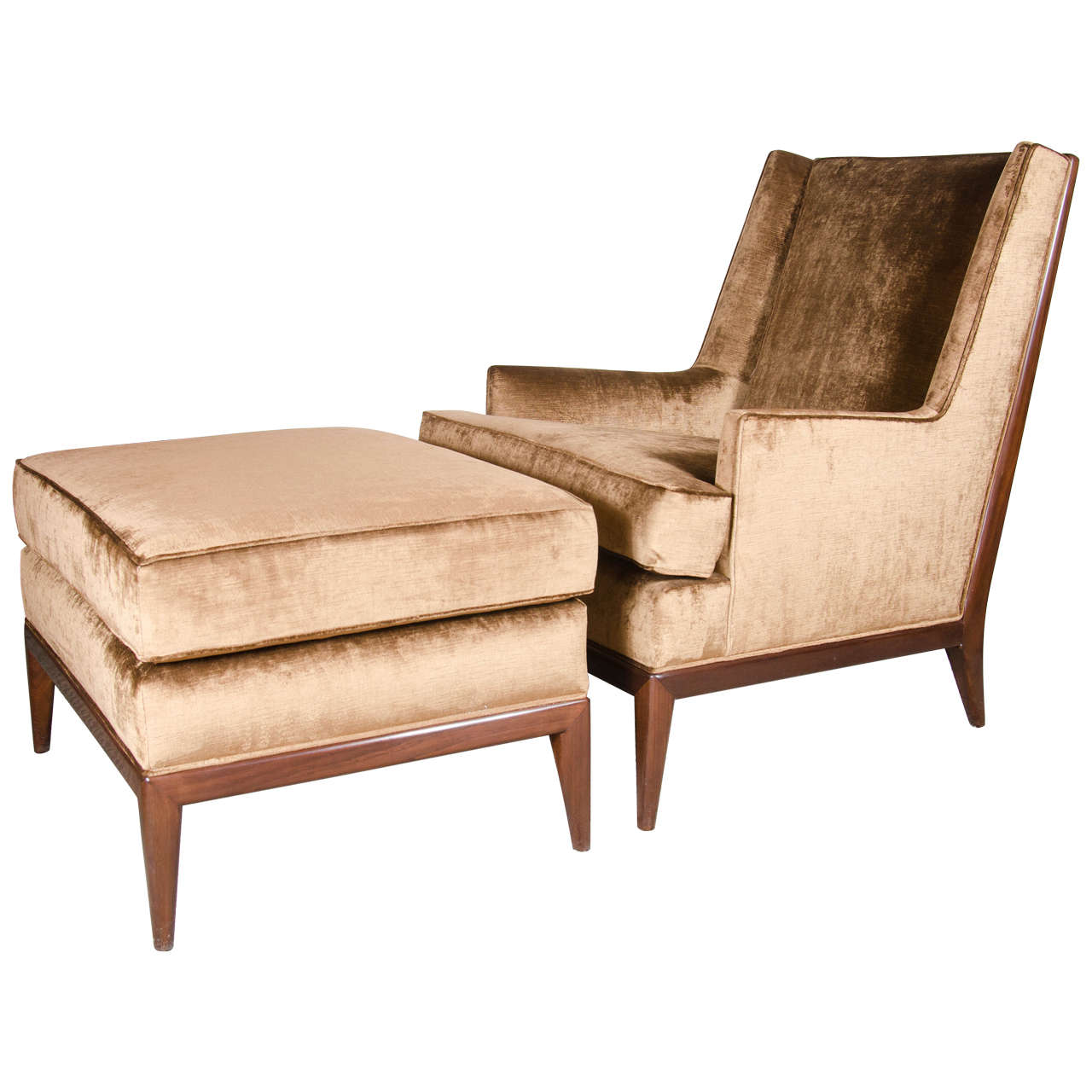 Mid-Century Modernist Chair and Ottoman in the Manner of Dunbar