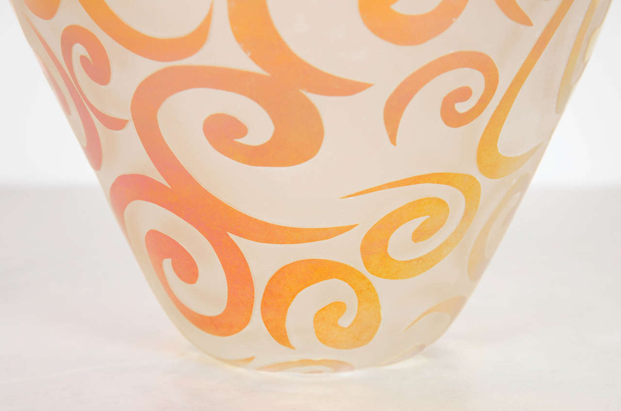 Modern Exquisite Copper Iridescent hand Blown Relief Art Glass Vase