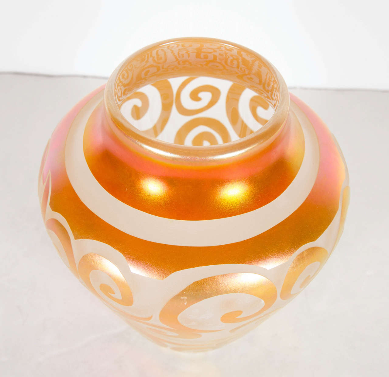 Late 20th Century Exquisite Copper Iridescent hand Blown Relief Art Glass Vase
