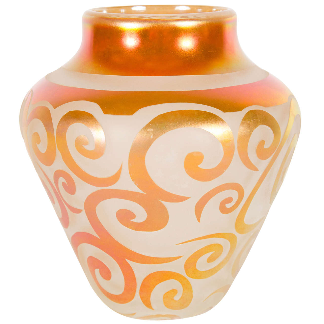 Exquisite Copper Iridescent hand Blown Relief Art Glass Vase