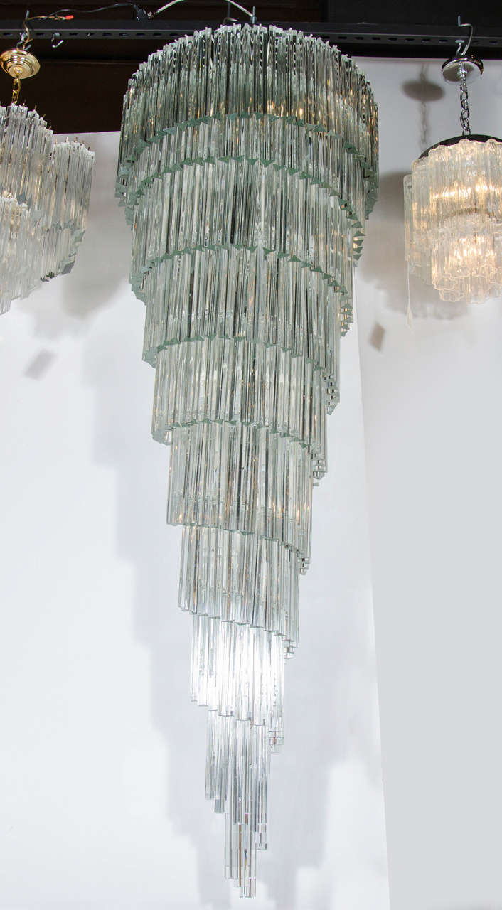 Important and Monumental Mid-Century Modernist Spiral Camer Crystal Chandelier