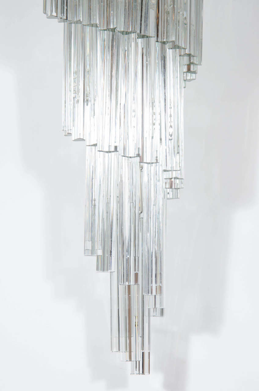 Italian Important and Monumental Mid-Century Modernist Spiral Camer Crystal Chandelier