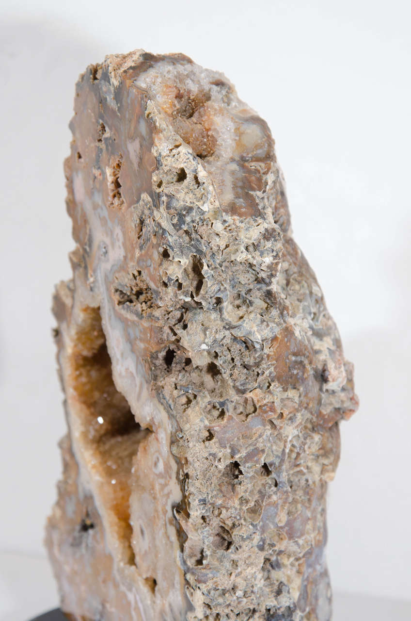 20th Century Organic Sliced Agate Stone Geode Specimen With Citrine Crystalline Center