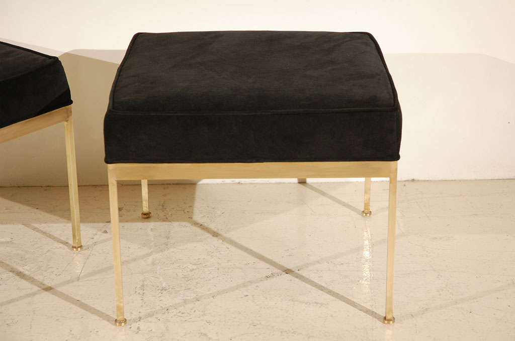 American Square Brass And Suede Ottomans