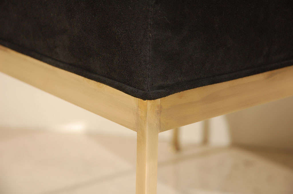 Square Brass And Suede Ottomans 2