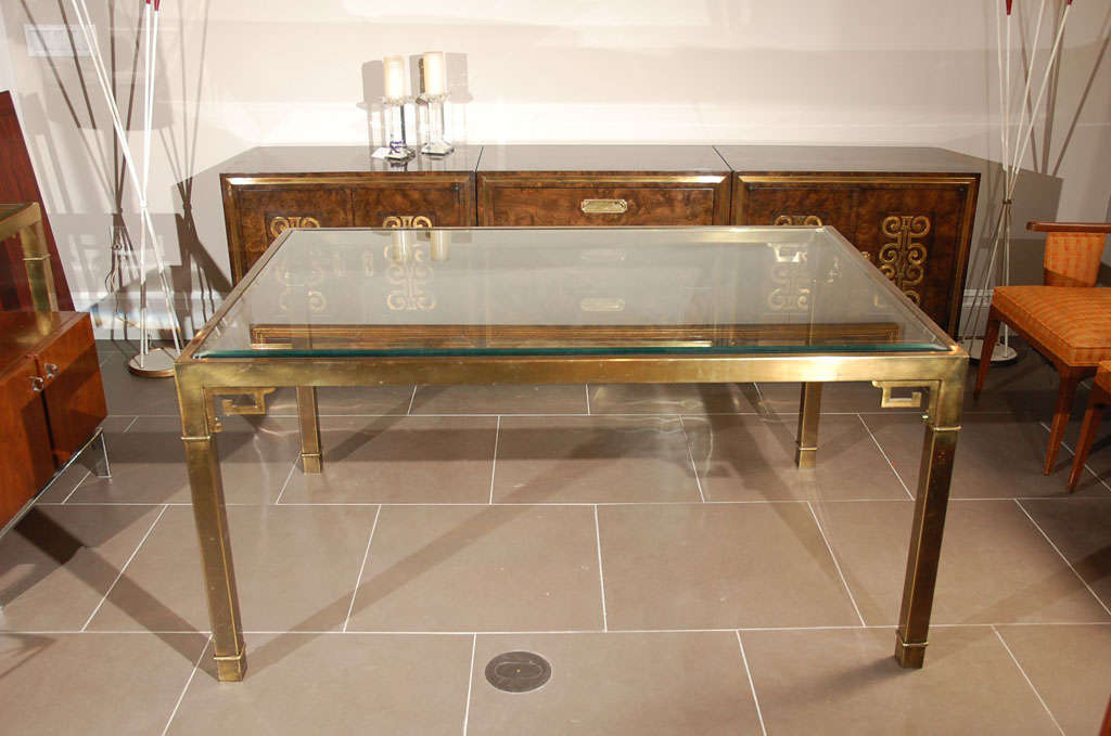 "Greek Key" brass and glass table by Mastercraft