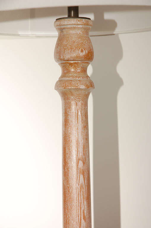 20th Century Pair of Custom Cerused Oak Floor Lamps with Custom Linen Shades