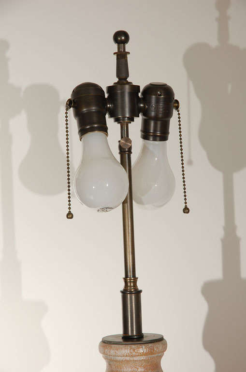 Pair of Custom Cerused Oak Floor Lamps with Custom Linen Shades 2