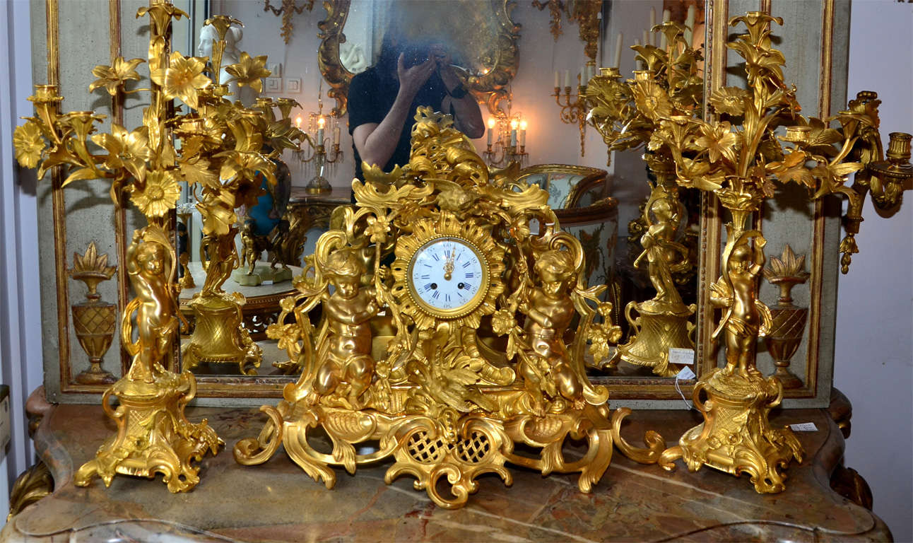 Ormolu Gorgeous Gilded Bronze Mantel Clock For Sale