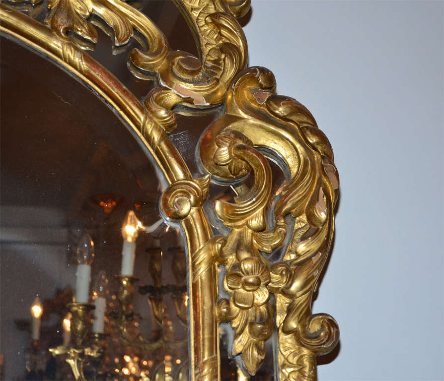 Giltwood Very inusual gilded and carved wood mirror, Régence Style. For Sale