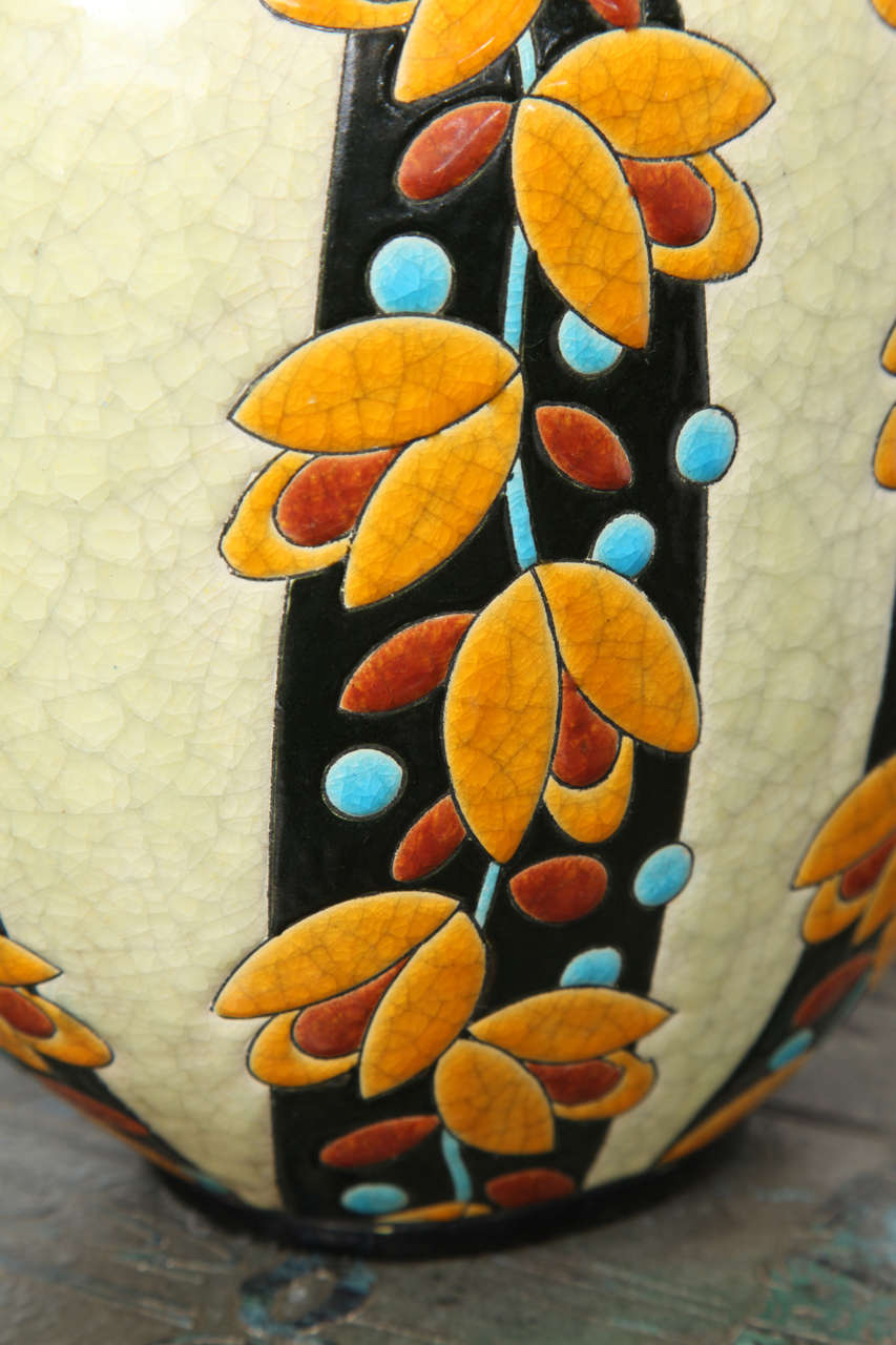 Boch Freres Floral Decorated Crackle Glaze Vase 1