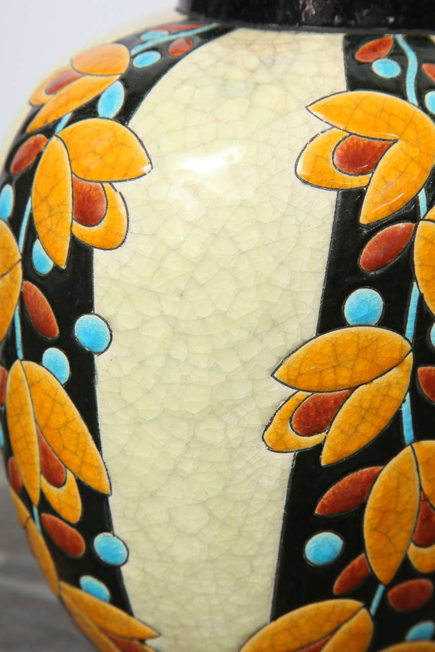 Boch Freres Floral Decorated Crackle Glaze Vase 2